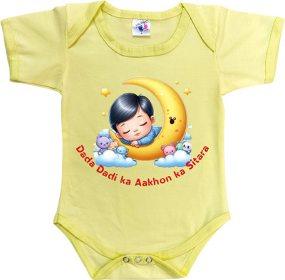 Cute Palls Romper For Baby Boys & Baby Girls Casual Graphic Print Cotton Blend(Yellow, Pack of 1)