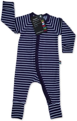 Lazytoon Romper For Baby Boys & Baby Girls Casual Striped Pure Cotton(Blue, Pack of 1)