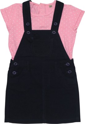 ChildKraft Dungaree For Baby Girls Casual Solid Polyester(Dark Blue, Pack of 1)