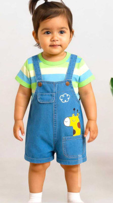 Fashiva Dungaree For Baby Girls Party Printed Cotton Blend(Multicolor, Pack of 1)