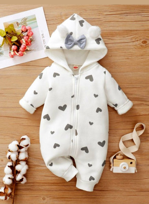 BRANDONN Romper For Baby Boys & Baby Girls Casual Printed Pure Cotton(White, Pack of 1)