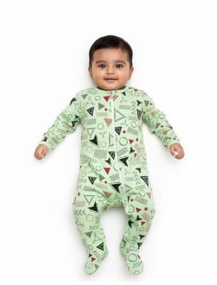 attire kids Romper For Baby Boys & Baby Girls Casual Printed Pure Cotton(Light Green, Pack of 1)