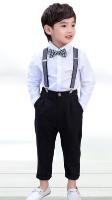 ZIKIGO Dungaree For Boys & Girls Party Solid Cotton Blend(White, Pack of 1)