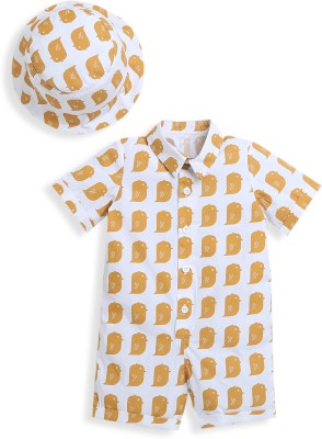 nino bambino Romper For Baby Boys Casual Printed Pure Cotton(Yellow, Pack of 1)