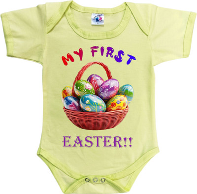 Cute Palls Romper For Baby Boys & Baby Girls Casual Graphic Print Cotton Blend(Yellow, Pack of 1)