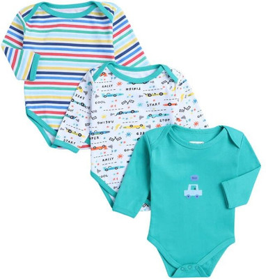 MEGNAM Romper For Baby Boys & Baby Girls Printed Hosiery, Cotton Blend(Green, Pack of 3)