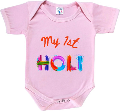 Cutie Pals Romper For Baby Boys & Baby Girls Casual Printed Cotton Blend(Pink, Pack of 1)