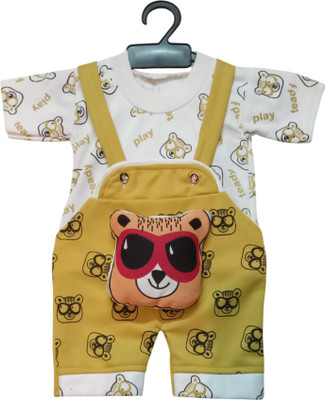 PRIBAK Dungaree For Baby Boys & Baby Girls Casual Applique Cotton Blend(Yellow, Pack of 1)