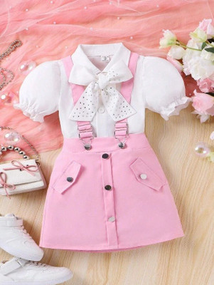 GESICA FASHION Dungaree For Baby Girls Casual Solid Cotton Blend(Pink, Pack of 1)