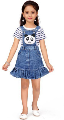Sharma Fashion Show Dungaree For Girls Casual Striped Denim(Blue, Pack of 1)