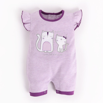 BabyGo Romper For Baby Girls Casual Embroidered Pure Cotton(Purple, Pack of 1)