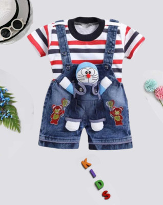 Tintin Dungaree For Baby Boys & Baby Girls Casual Printed, Applique Denim, Polycotton(Multicolor, Pack of 1)