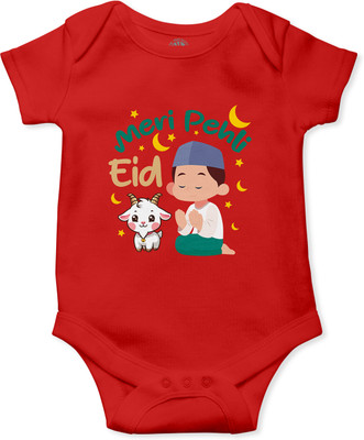 THE PRINT PLATTER Romper For Baby Boys & Baby Girls Graphic Print Pure Cotton(Red, Pack of 1)