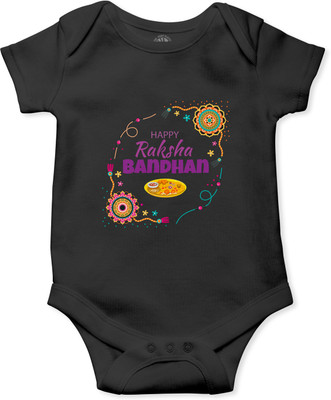 THE PRINT PLATTER Romper For Baby Boys & Baby Girls Graphic Print Pure Cotton(Black, Pack of 1)