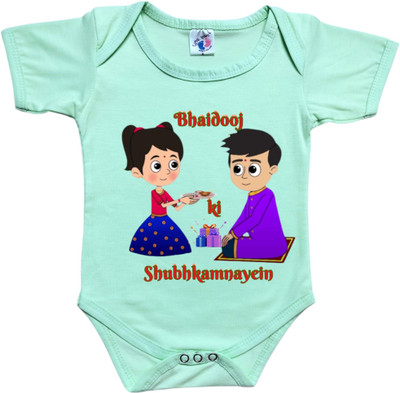 Cute Palls Romper For Baby Boys & Baby Girls Party Graphic Print Cotton Blend(Green, Pack of 1)