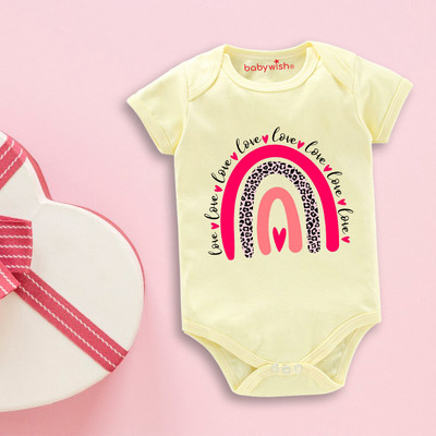 Babywish Romper For Baby Boys & Baby Girls Casual Printed Cotton Blend(Yellow, Pack of 1)