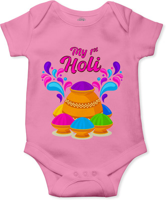 THE PRINT PLATTER Romper For Baby Boys & Baby Girls Casual Graphic Print Cotton Blend(Pink, Pack of 1)
