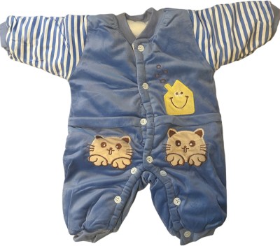 kidsbuds Romper For Baby Boys & Baby Girls Casual Solid Cotton Blend, Wool Blend, Velvet(Blue, Pack of 1)