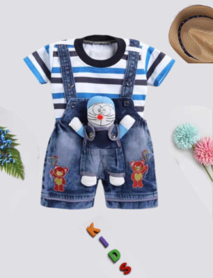 TINY tintin Dungaree For Baby Boys & Baby Girls Casual Checkered, Self Design Cotton Blend, Denim, Polycotton, Polyester, Pure Cotton(Multicolor, Pack of 1)