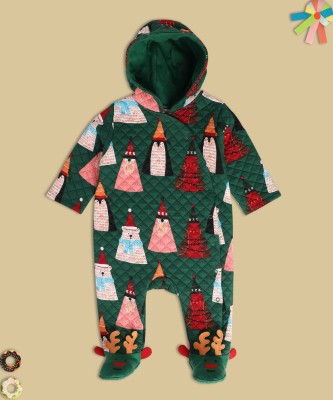 MINI KLUB Romper For Baby Girls Casual Printed Cotton Blend(Green, Pack of 1)