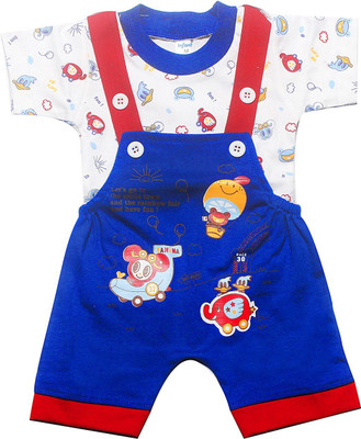 INFANT Dungaree For Baby Boys & Baby Girls Casual Printed Pure Cotton(Blue, Pack of 1)