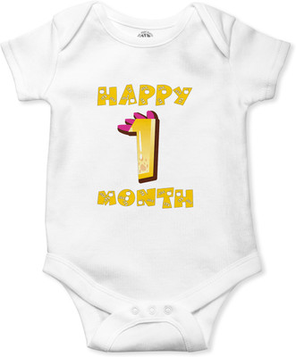 THE PRINT PLATTER Romper For Baby Boys & Baby Girls Graphic Print Pure Cotton(White, Pack of 1)