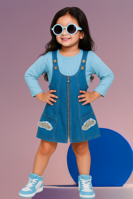 Nifty Fashion Dungaree For Baby Girls Party Washed Denim(Light Blue, Pack of 1)