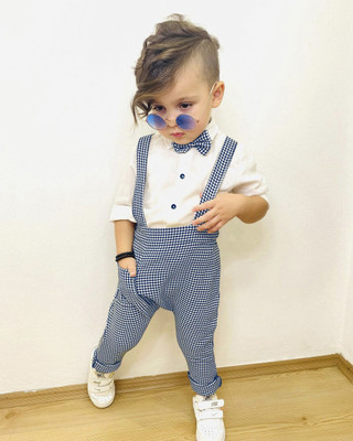 Belliza Baby Boys & Baby Girls Party(Festive) Shirt Dungaree, Bow Tie(BLUE)