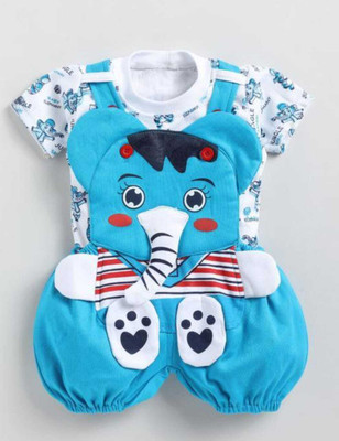 miradresses Dungaree For Baby Boys & Baby Girls Casual Printed Cotton Blend(Blue, Pack of 1)