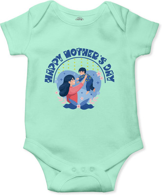 swaggers Romper For Baby Boys & Baby Girls Casual Printed Cotton Blend(Light Green, Pack of 1)