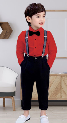 JEKESHVI Dungaree For Boys & Girls Party Solid Cotton Blend(Red, Pack of 1)