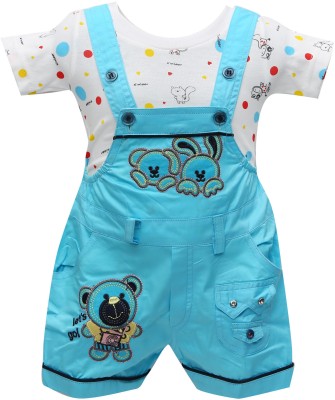 Zadmus Kids Dungaree For Baby Boys & Baby Girls Casual Printed Cotton Blend(Blue, Pack of 1)