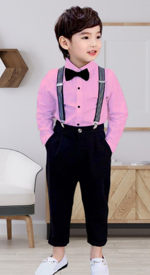 purplesky Baby Boys Party(Festive) Shirt Pant, Suspenders, Bow Tie(Black-Mustard)