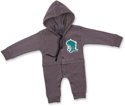 Joy Kids Romper For Baby Boys & Baby Girls Casual Embellished, Solid Cotton Jersey(Purple, Pack of 1)