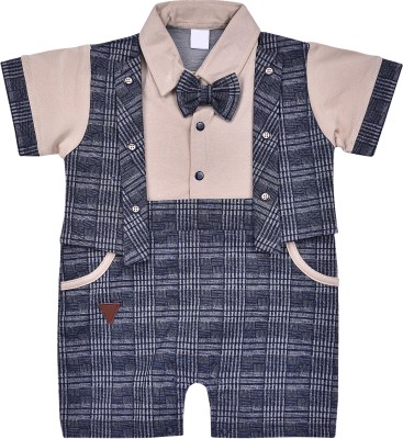 Wishkaro Romper For Baby Boys Party Checkered Cotton Blend(Brown, Pack of 1)