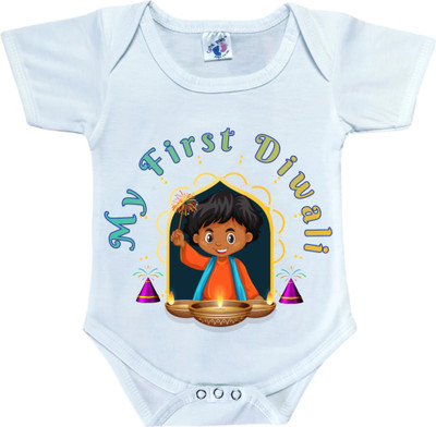 Cute Palls Romper For Baby Boys & Baby Girls Casual Graphic Print Cotton Blend(White, Pack of 1)