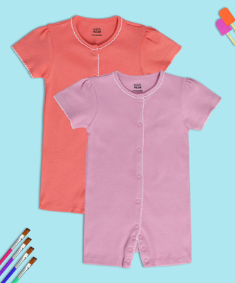 MINI KLUB Romper For Baby Girls Casual Solid Pure Cotton(Multicolor, Pack of 2)