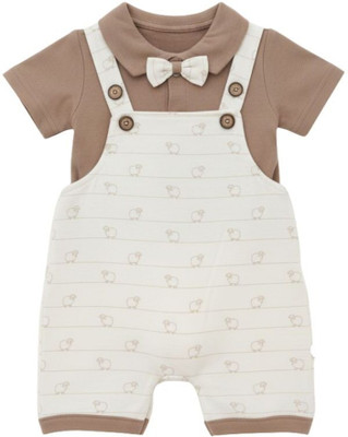 Trusted by Moms Dungaree For Baby Boys Casual Printed Pure Cotton(Brown, Pack of 1)