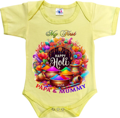 Cute Palls Romper For Baby Boys & Baby Girls Casual Printed Cotton Blend(Yellow, Pack of 1)