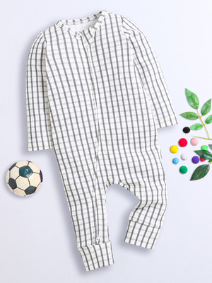 nino bambino Romper For Baby Boys & Baby Girls Casual Checkered Pure Cotton(Black, Pack of 1)