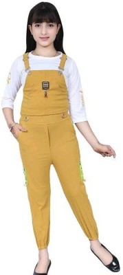 MYKUKI Dungaree For Girls Casual Solid Cotton Blend(Yellow, Pack of 1)