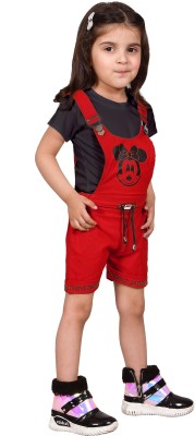 MYKUKI Dungaree For Boys & Girls Party Printed Cotton Blend(Red, Pack of 1)