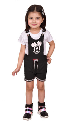 MYKUKI Dungaree For Girls Casual Printed Cotton Blend(Black, Pack of 1)