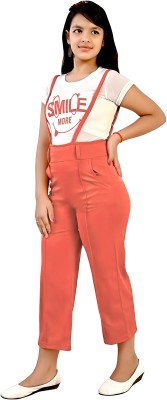 MYKUKI Dungaree For Girls Casual Printed Cotton Blend(Orange, Pack of 1)