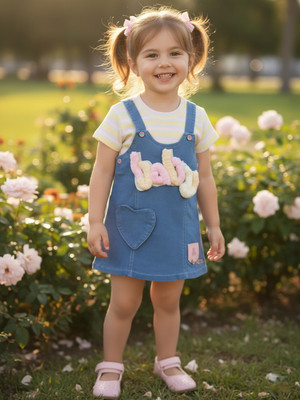KETI MINI Dungaree For Baby Girls Striped Cotton Blend(Multicolor, Pack of 1)