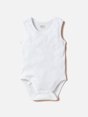 GIGGLES by Babyshop Romper For Baby Boys & Baby Girls Solid Pure Cotton(White, Pack of 1)
