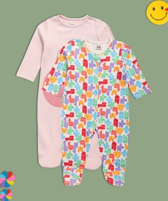 MINI KLUB Romper For Baby Girls Casual Printed Pure Cotton(Multicolor, Pack of 2)
