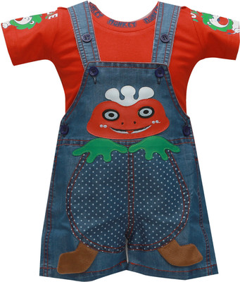 Zadmus Kids Dungaree For Baby Boys & Baby Girls Casual Printed Cotton Blend(Red, Pack of 1)