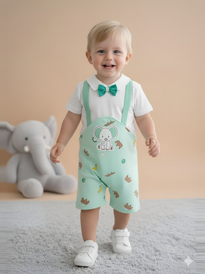 Pompidou Romper For Baby Boys Casual Printed Pure Cotton(Green, Pack of 1)