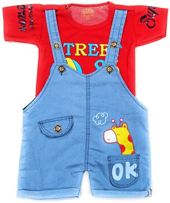 RUKMINI Dungaree For Baby Boys & Baby Girls Casual Printed Pure Cotton(Red, Pack of 1)